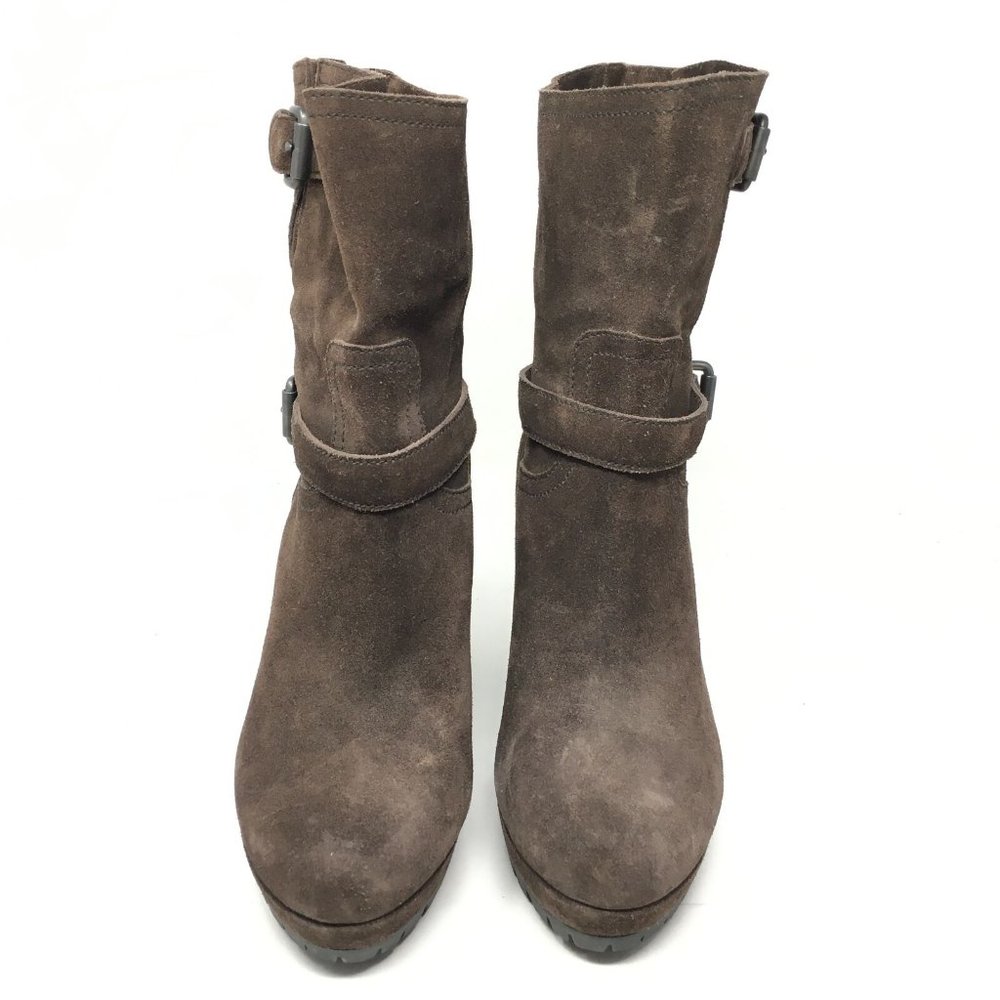 Women's Prada Pull On Wedge Mid Calf Boots Booties Shoes Size 40 EU/10 US Brown - Picture 10 of 12